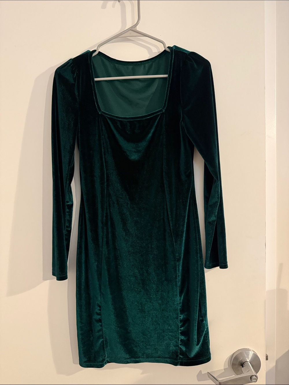 Green Velvet Long-Sleeve Square Neck Mini Dress - Princess Fiona inspired